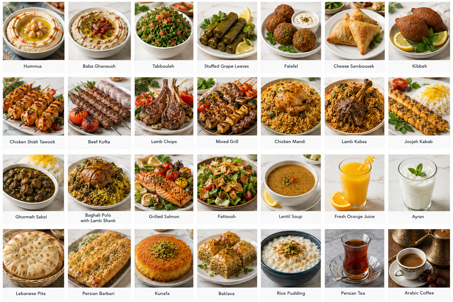 Menu dishes